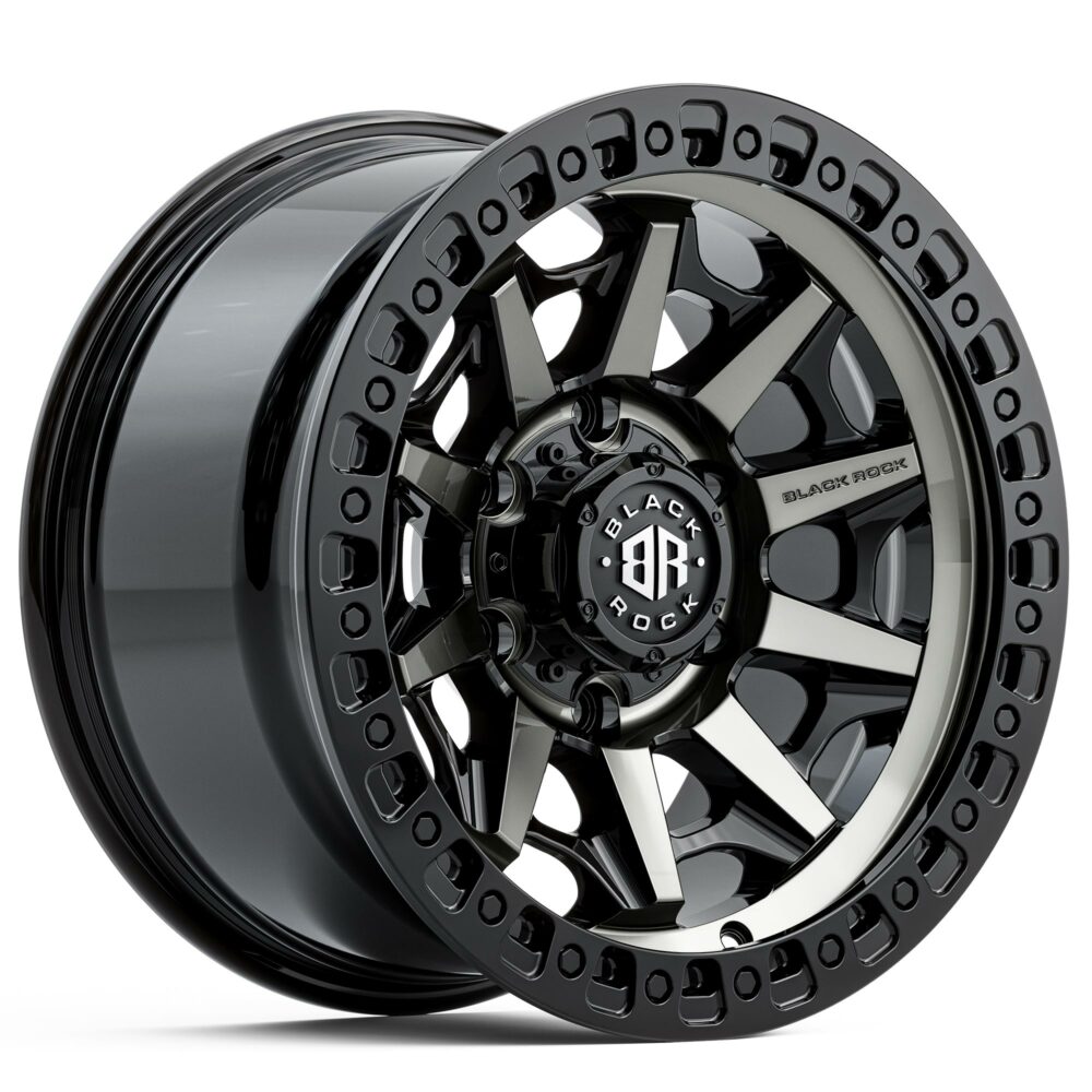 4x4 Wheels for Truck and 4WD Black Rock Cage Gloss Black Tinted Rims