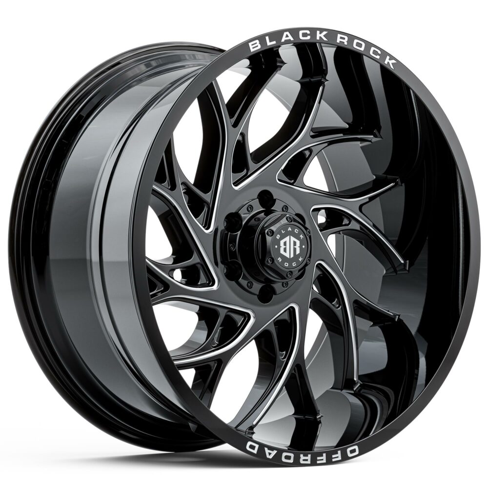 4x4 wheels Black Rock Stryker Gloss Black Milled Rims 22 inch Black Rock Off-Road