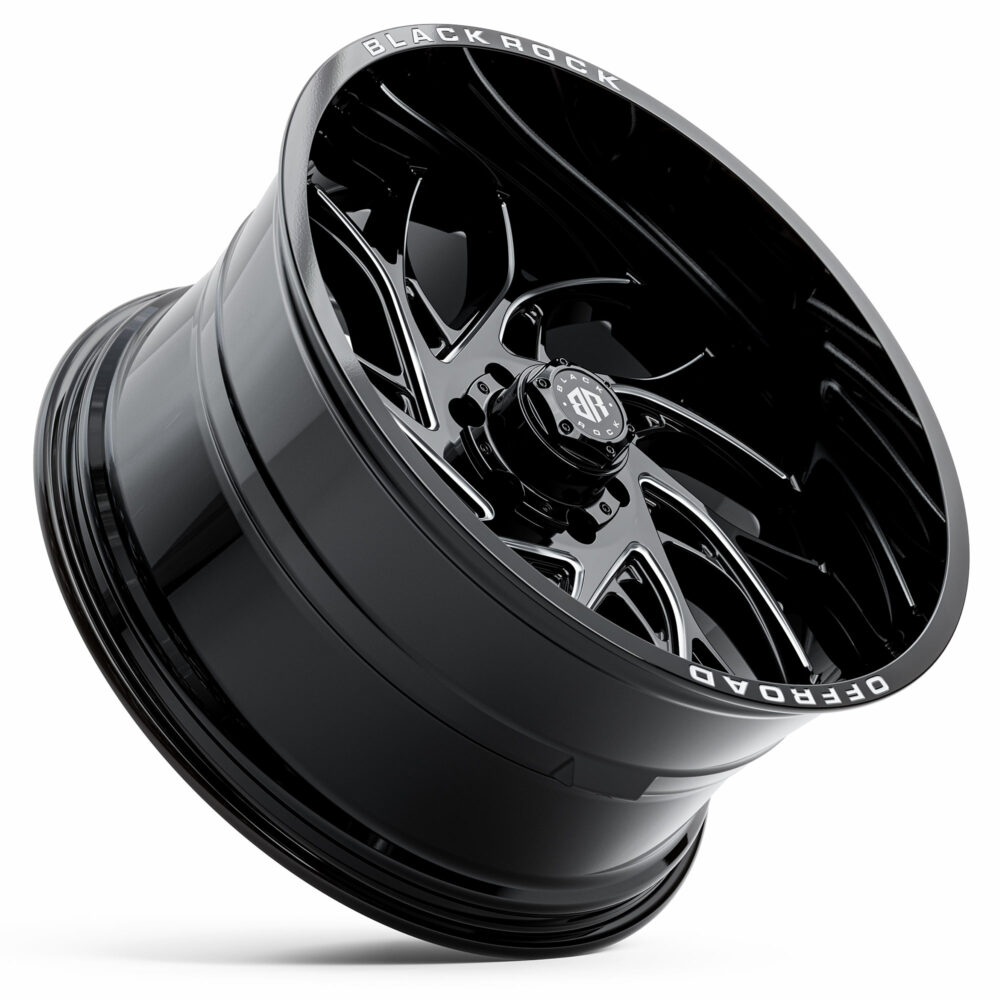 4x4 wheels Black Rock Stryker Gloss Black Milled Rims 22 inch Black Rock Off-Road