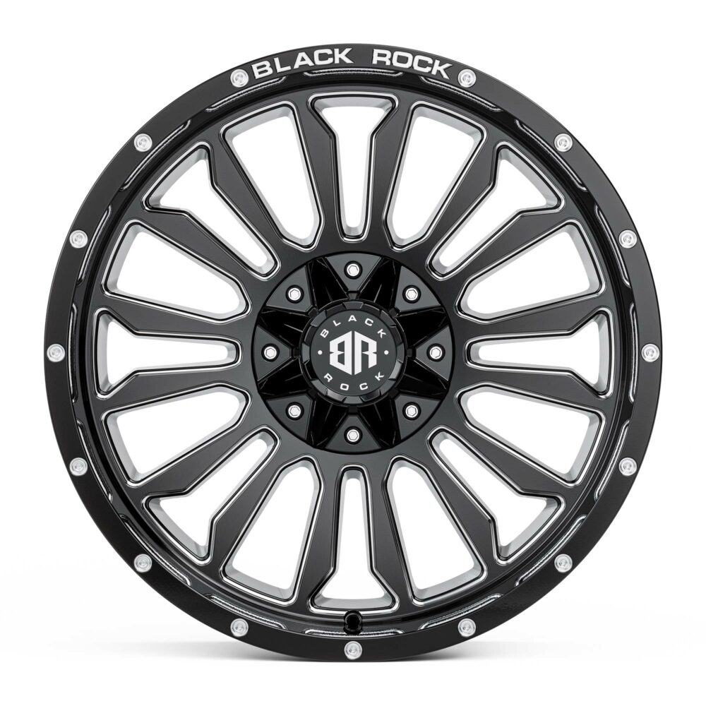 4X4 Rims Black Rock Victory Gloss Black Milled Off-Road Wheels