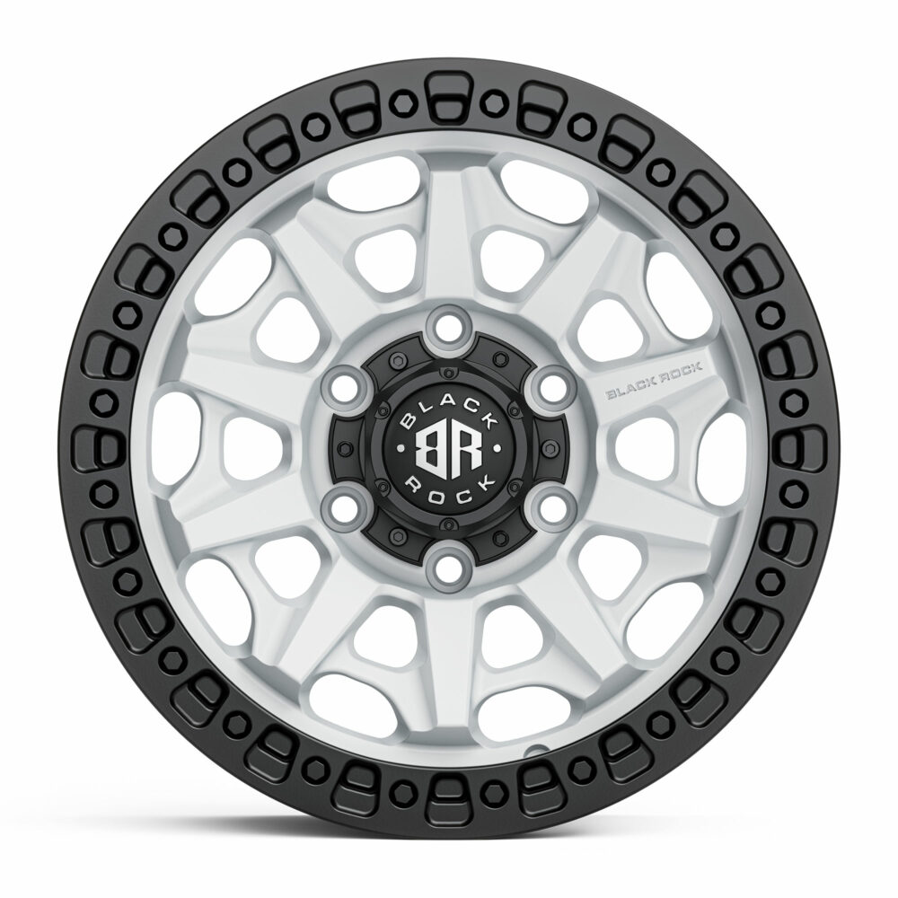 4x4 Wheels for Truck and 4WD Black Rock Cage Satin White Black Ring Rims