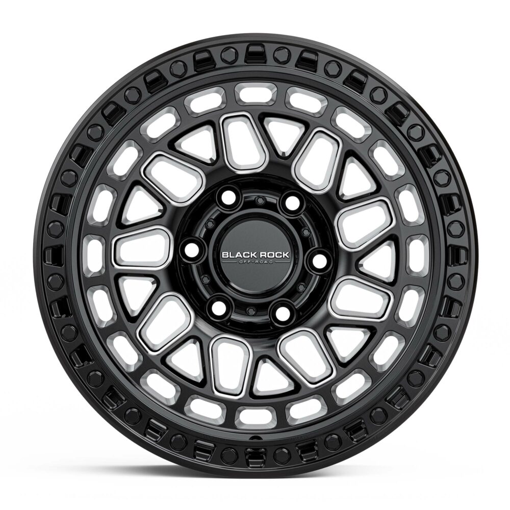 4X4 Rims Black Rock Fury Gloss Black Milled Off-Road Wheels