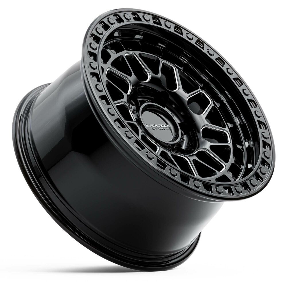 4X4 Rims Black Rock Fury Gloss Black Milled Off-Road Wheels